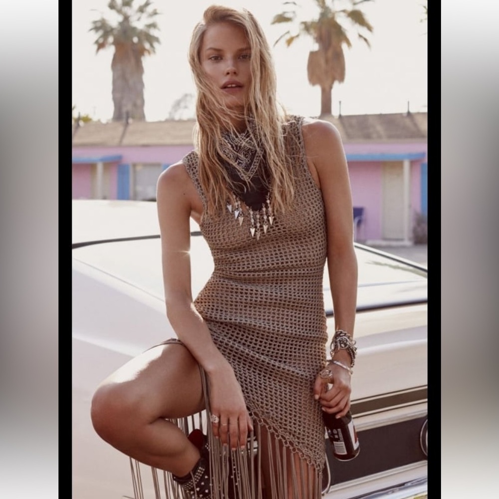 Beach Bunny Sadie Gray Cover up Dress with gold rings One Size S M